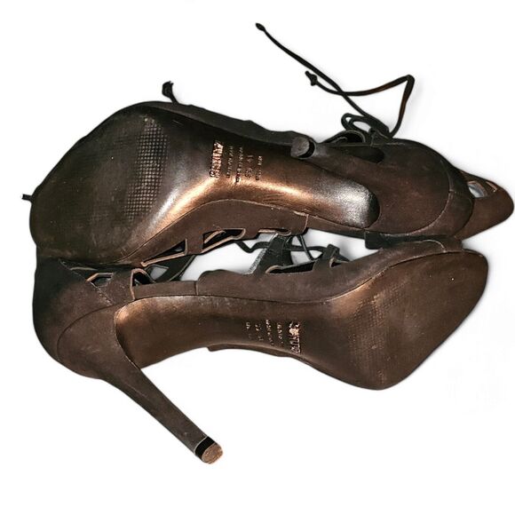 Schutz Laser Cut Cage Gladiator Black Suede Open Toe Stiletto Heel Sz 11 - Picture 11 of 15